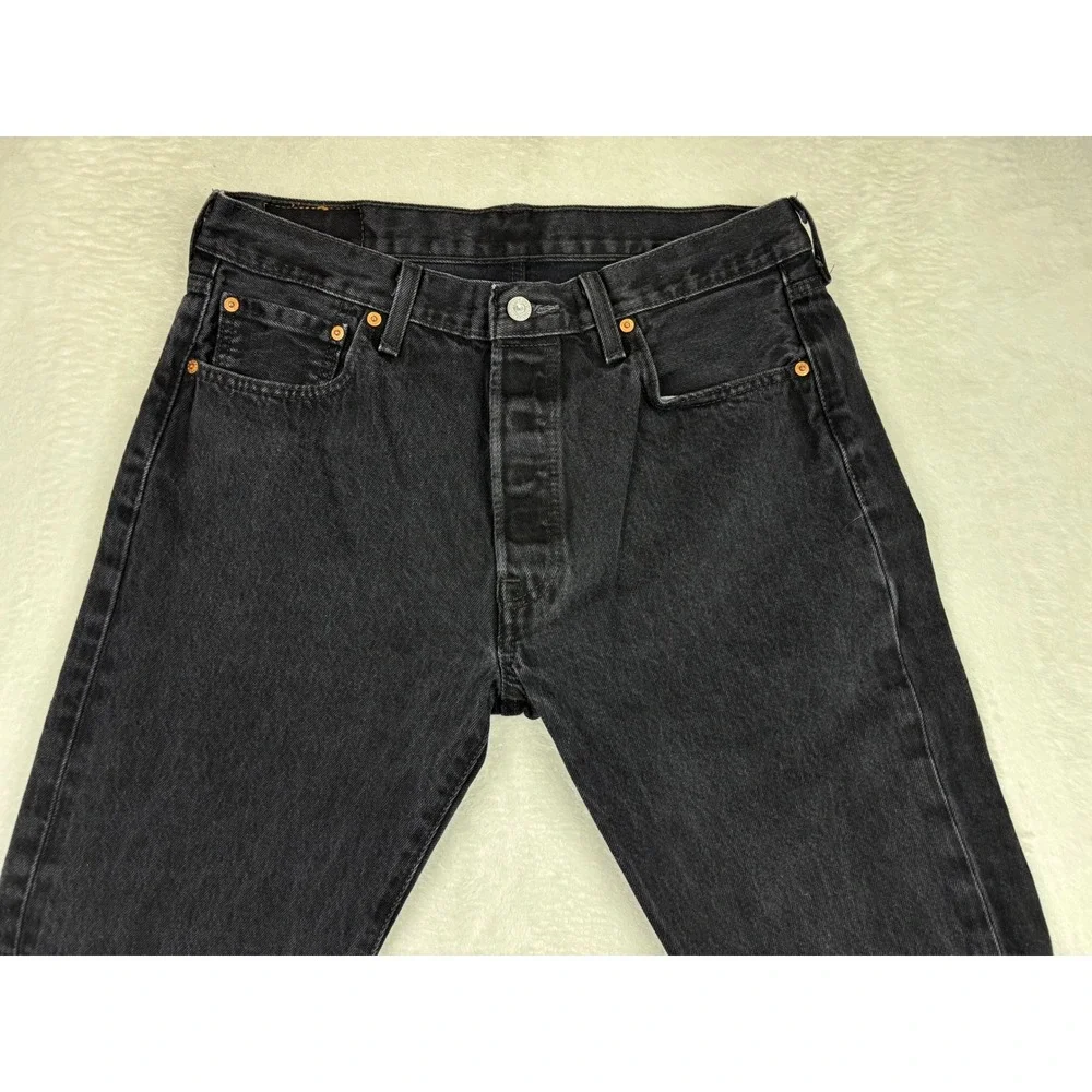 Levis 501 Mens 34x30 Jeans Fuzzy Black Washed Denim Grungy Fades
